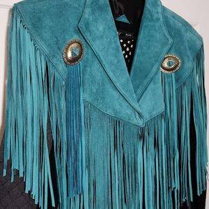 Teal Fringe Suede Jacket